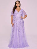 Msddl  Plus Size Prom Dresses Romantic Shimmery V-Neck Ruffle Sleeves 2023 Classic Maxi Long Evening Gowns Vestidos De Gala