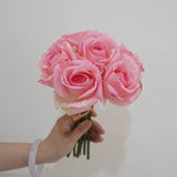 Msddl 6Pc Feel Moisturizing Rose Bouquet Real Touch Flower Home Living Room Decor Wedding Party Event Flower Arrangement Bride Bouquet