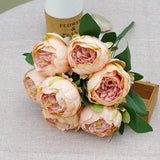 Msddl Simulation 7Head Round Peony Bunch Silk Peonies Flowers for Wedding Flower Arrangement Decoration Bridal Bouquet Home Decoration