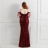 Msddl  Plus Size Off Shoulder Full Cocktail Dress Tassels Sleeve Sequins Party Dresses Women Sexy Mermaid Prom Gowns Luxurious Fomal