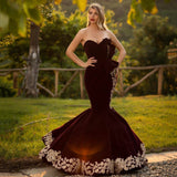 Msddl  Burgundy Elegant Sweetheart Mermaid Prom Dresses 2023  Luxury Gold Appliques Evening Party Gown With Bows Robe De Soiree