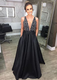 Msddl  Deep V-Neck Sequined Evening Robe Dress Fashion Elegant Backless Black Long Sweep Train For Women Cocktail Prom Dress