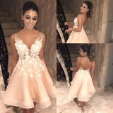 Msddl  Lovely Short Homecoming Gowns Straps V Neck Cocktail Dresses Floral Open Back Sleeveless Wedding Party Gowns Mini Prom Dress