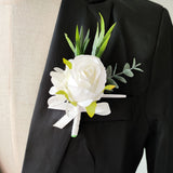 Msddl Boutonniere Wedding Men Accessories White Calla Lily Roses Artificial Flowers Buttonhole Decoration Guests Marriage Corsage Pins