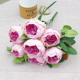 Msddl Simulation 7Head Round Peony Bunch Silk Peonies Flowers for Wedding Flower Arrangement Decoration Bridal Bouquet Home Decoration