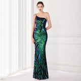 Msddl  2023 New Women Elegant One Shoulder Floor Length Evening Dress Sexy Mermaid Sequin Flower Party Maxi Dress Vestidos Prom Dress