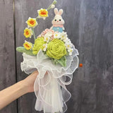 Msddl 1Bunch Finished Product Knitted Flower Rose Holding Flowers Wedding Decorate Hand-woven Bouquet Birthday Gift Artificial Flowers