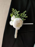 Msddl Wedding Boutonniere Men Accessories Buttonhole Wrist Corsage Bracelet Bride White Roses Artificial Flowers Table Prom Decoration