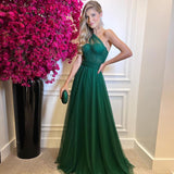 Msddl  Green Soft Tulle Prom Dresses 2023 Long A Line One Shoulder Pleats Party Gowns Tulle Sashes Evening Dress