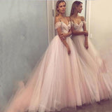 Msddl  Sexy Luxury Blush Pink Prom Dresses 2023 Off The Shoulder With Beading Pleat Sweetheart A-Line Tulle Elegant Evening Gown