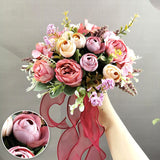 Msddl Bridal Wedding Bouquet Holding Flowers Artificial Natural Rose Wedding Bouquet with Silk Satin Wedding Party Decorations