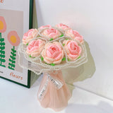 Msddl 1Bunch Finished Product Knitted Flower Rose Holding Flowers Wedding Decorate Hand-woven Bouquet Birthday Gift Artificial Flowers