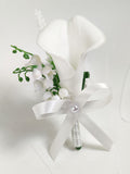 Msddl Boutonniere Wedding Men Accessories White Calla Lily Roses Artificial Flowers Buttonhole Decoration Guests Marriage Corsage Pins