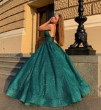 Msddl  Sexy Long Sparkle Prom Dresses Deep V Neck A-Line Green Corset Backless Floor Length Robes De Mariée Party Evening Gowns