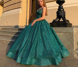 Msddl  Sexy Long Sparkle Prom Dresses Deep V Neck A-Line Green Corset Backless Floor Length Robes De Mariée Party Evening Gowns