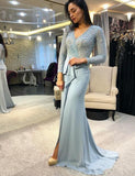 Msddl  V-Neck Sequined Mesh Prom Dress Gorgeous Sexy Ruffles Side Slit Slim Fit Fashion Lace Elegant Formal Party Evening Dress