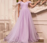 Msddl  Lilac Off Shoulder Tulle Evening Dresses 2023 Sweetheart Pleated A Line Formal Prom Party Gown Floor Length Zipper Back