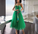 Msddl  Elegant Green Sweetheart Short Prom Dresses 2023 A Line Tea Length Spaghetti Strap Vestidos De Noite Evenig Party Gowns