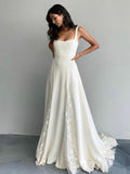 Msddl Back to school Smileven Ivory Wedding Dress Soft Satin Square Neck Beach Bride Dresses Train Elegant Wedding Boho Bridal Gowns 2023